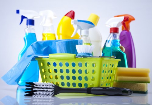 Professional cleaning team working in a local business premises kitchen and washroom