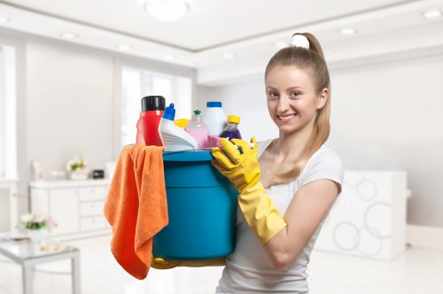 Professional cleaning inside cupboards and surfaces in a new home