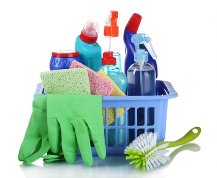 Cleaner reviewing safety precautions before starting work